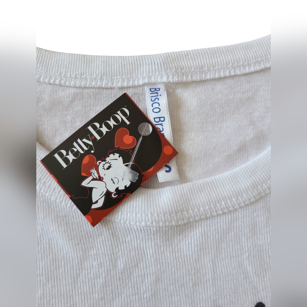 BRISCO BRANDS | BETTY BOOP CROPPED GRAPHIC T-SHIRT | WHITE | SIZE SMALL - Picture 3 of 10